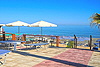 Terrace, beach and Mediterranean Sea